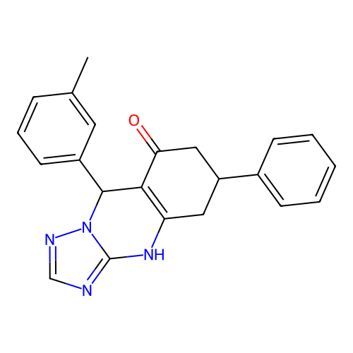6-phenyl-9-(m-tolyl)-5,6,7,9-tetrahydro-[1,2,4]triazolo[5,1-b]quinazolin-8(4H)-one structure