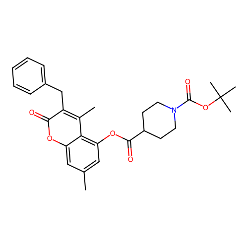 4-(3-benzyl-4,7-dimethyl-2-oxo-2H-chromen-5-yl) 1-tert-butyl piperidine-1,4-dicarboxylate structure