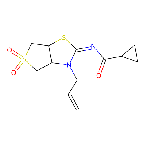 N-[(2Z)-5,5-dioxido-3-(prop-2-en-1-yl)tetrahydrothieno[3,4-d][1,3]thiazol-2(3H)-ylidene]cyclopropanecarboxamide structure