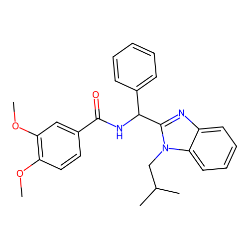 3,4-dimethoxy-N-[[1-(2-methylpropyl)benzimidazol-2-yl]-phenylmethyl]benzamide structure