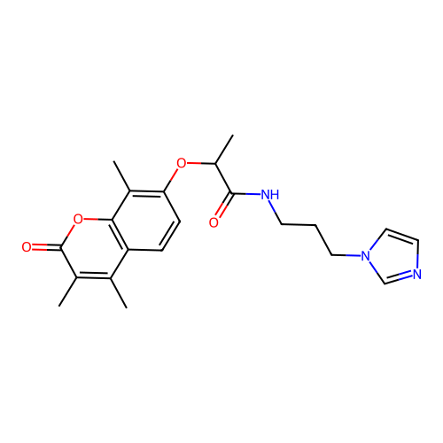 N-(3-imidazol-1-ylpropyl)-2-(3,4,8-trimethyl-2-oxo-chromen-7-yl)oxy-propanamide structure
