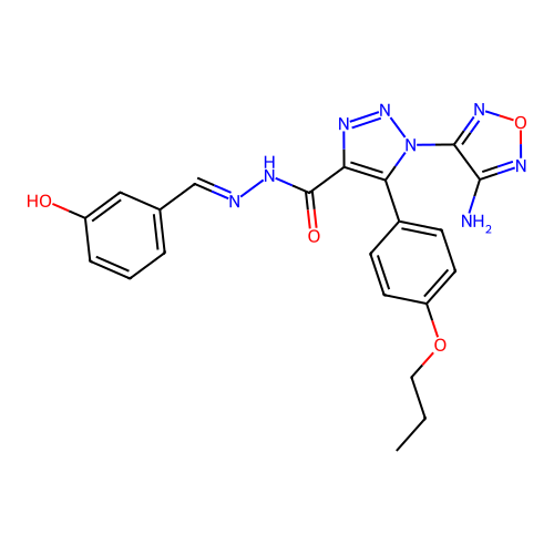 (E)-1-(4-amino-1,2,5-oxadiazol-3-yl)-N'-(3-hydroxybenzylidene)-5-(4-propoxyphenyl)-1H-1,2,3-triazole-4-carbohydrazide structure