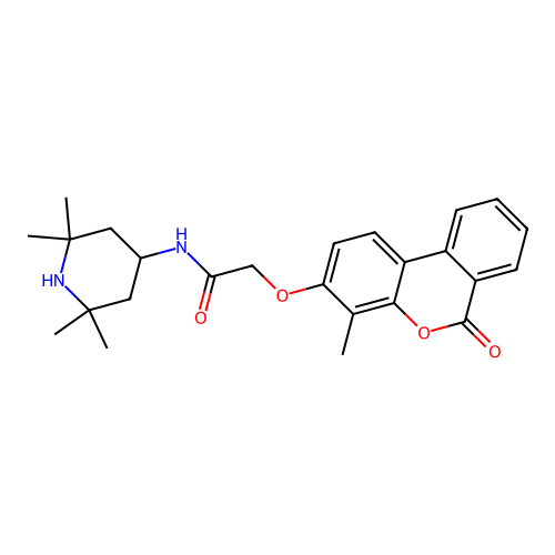 2-(4-methyl-6-oxobenzo[c]chromen-3-yl)oxy-N-(2,2,6,6-tetramethylpiperidin-4-yl)acetamide structure