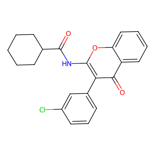 N-(3-(3-chlorophenyl)-4-oxo-4H-chromen-2-yl)cyclohexanecarboxamide structure
