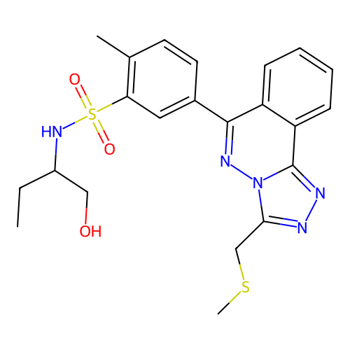 N-(1-hydroxybutan-2-yl)-2-methyl-5-(3-((methylthio)methyl)-[1,2,4]triazolo[3,4-a]phthalazin-6-yl)benzenesulfonamide structure