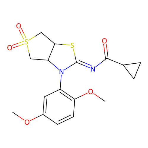 N-[(2Z)-3-(2,5-dimethoxyphenyl)-5,5-dioxidotetrahydrothieno[3,4-d][1,3]thiazol-2(3H)-ylidene]cyclopropanecarboxamide structure