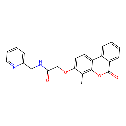 2-((4-methyl-6-oxo-6H-benzo[c]chromen-3-yl)oxy)-N-(pyridin-2-ylmethyl)acetamide structure
