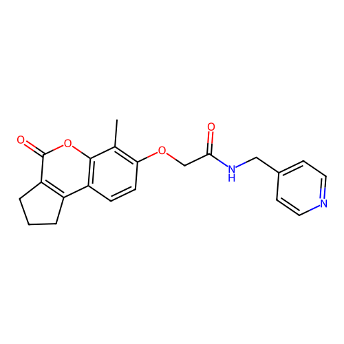 2-[(6-methyl-4-oxo-2,3-dihydro-1H-cyclopenta[c]chromen-7-yl)oxy]-N-(pyridin-4-ylmethyl)acetamide structure