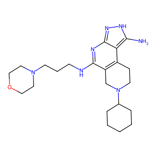7-cyclohexyl-5-N-(3-morpholin-4-ylpropyl)-2,6,8,9-tetrahydropyrazolo[3,4-c][2,7]naphthyridine-1,5-diamine structure