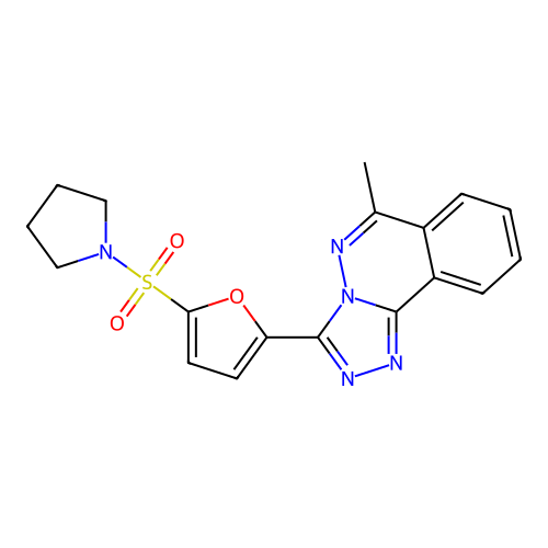 6-methyl-3-(5-(pyrrolidin-1-ylsulfonyl)furan-2-yl)-[1,2,4]triazolo[3,4-a]phthalazine structure