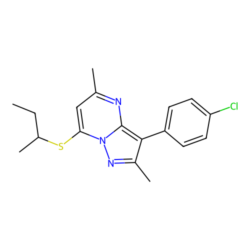 7-(Butan-2-ylsulfanyl)-3-(4-chlorophenyl)-2,5-dimethylpyrazolo[1,5-a]pyrimidine structure