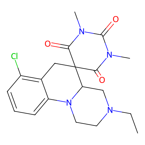 7'-chloro-3'-ethyl-1,3-dimethylspiro[1,3-diazinane-5,5'-2,4,4a,6-tetrahydro-1H-pyrazino[1,2-a]quinoline]-2,4,6-trione structure