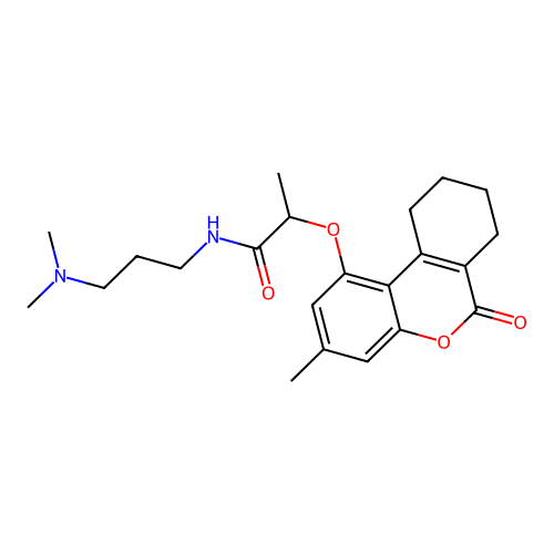 N-(3-(dimethylamino)propyl)-2-((3-methyl-6-oxo-7,8,9,10-tetrahydro-6H-benzo[c]chromen-1-yl)oxy)propanamide structure