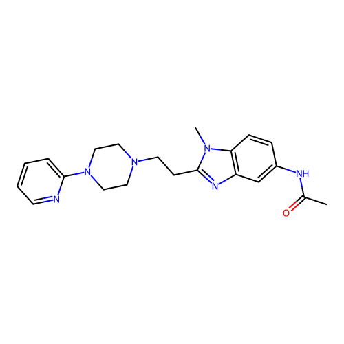 N-(1-methyl-2-{2-[4-(pyridin-2-yl)piperazin-1-yl]ethyl}-1H-benzimidazol-5-yl)acetamide structure