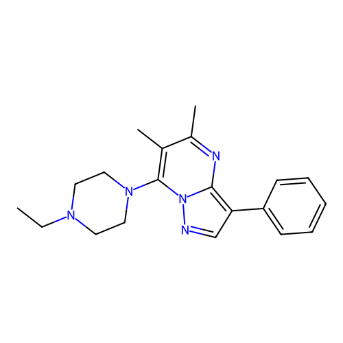 7-(4-Ethylpiperazin-1-yl)-5,6-dimethyl-3-phenylpyrazolo[1,5-a]pyrimidine structure