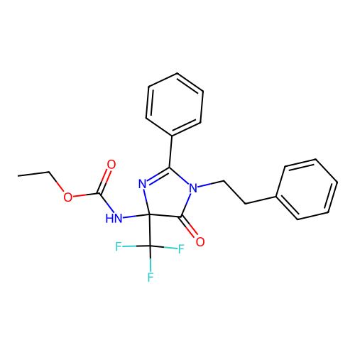 Ethyl N-[5-oxo-1-phenethyl-2-phenyl-4-(trifluoromethyl)imidazol-4-yl]carbamate structure