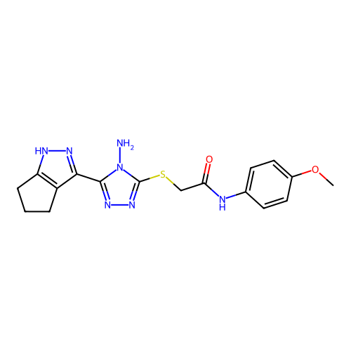 2-((4-amino-5-(1,4,5,6-tetrahydrocyclopenta[c]pyrazol-3-yl)-4H-1,2,4-triazol-3-yl)thio)-N-(4-methoxyphenyl)acetamide structure