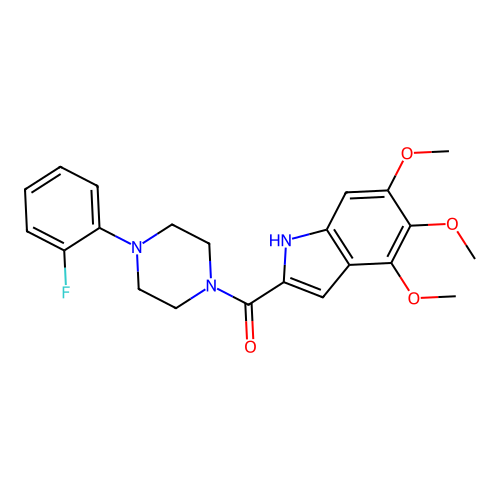 (4-(2-fluorophenyl)piperazin-1-yl)(4,5,6-trimethoxy-1H-indol-2-yl)methanone structure