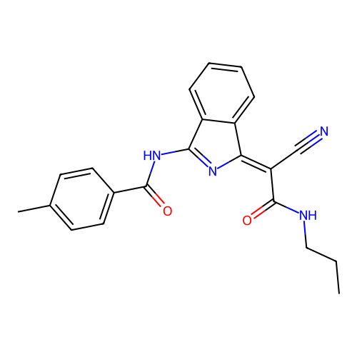 (Z)-N-(1-(1-cyano-2-oxo-2-(propylamino)ethylidene)-1H-isoindol-3-yl)-4-methylbenzamide structure