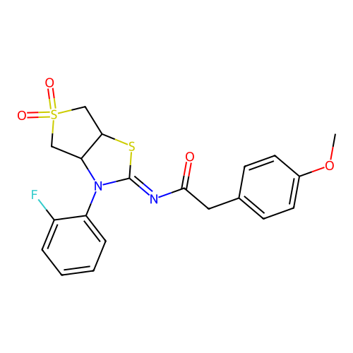 N-[(2E)-3-(2-fluorophenyl)-5,5-dioxidotetrahydrothieno[3,4-d][1,3]thiazol-2(3H)-ylidene]-2-(4-methoxyphenyl)acetamide structure