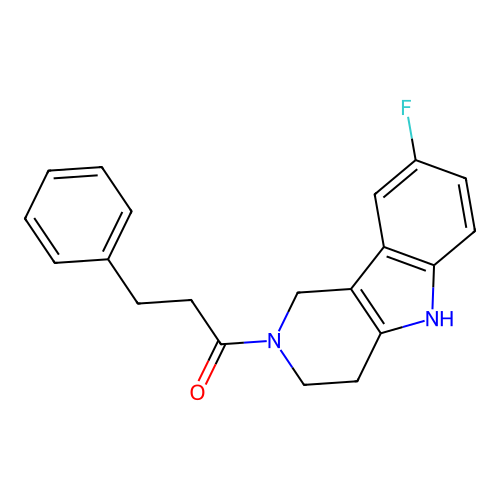 1-(8-fluoro-1,3,4,5-tetrahydro-2H-pyrido[4,3-b]indol-2-yl)-3-phenylpropan-1-one structure