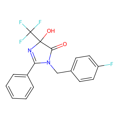 1-(4-fluorobenzyl)-4-hydroxy-2-phenyl-4-(trifluoromethyl)-1H-imidazol-5(4H)-one structure