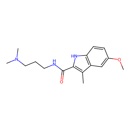 N-[3-(dimethylamino)propyl]-5-methoxy-3-methyl-1H-indole-2-carboxamide structure