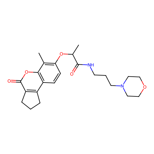 2-((6-methyl-4-oxo-1,2,3,4-tetrahydrocyclopenta[c]chromen-7-yl)oxy)-N-(3-morpholinopropyl)propanamide structure