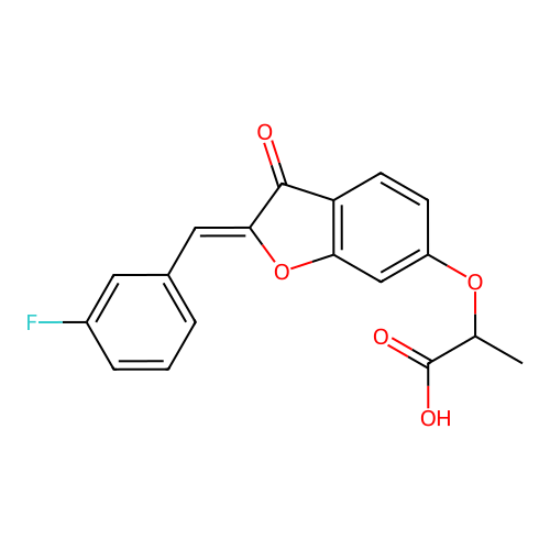 (Z)-2-((2-(3-fluorobenzylidene)-3-oxo-2,3-dihydrobenzofuran-6-yl)oxy)propanoic acid structure