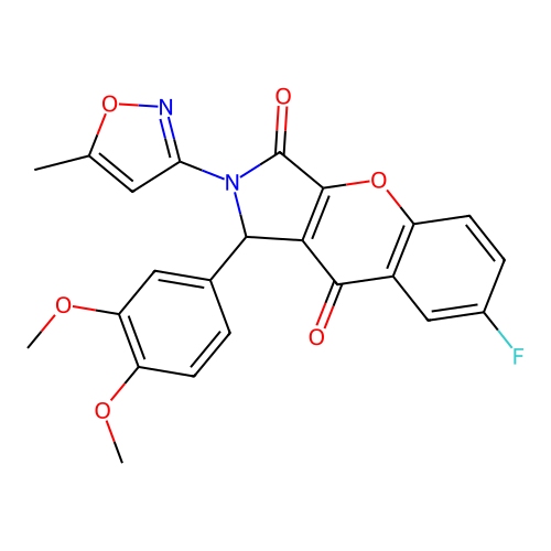 1-(3,4-dimethoxyphenyl)-7-fluoro-2-(5-methyl-1,2-oxazol-3-yl)-1,2-dihydrochromeno[2,3-c]pyrrole-3,9-dione structure