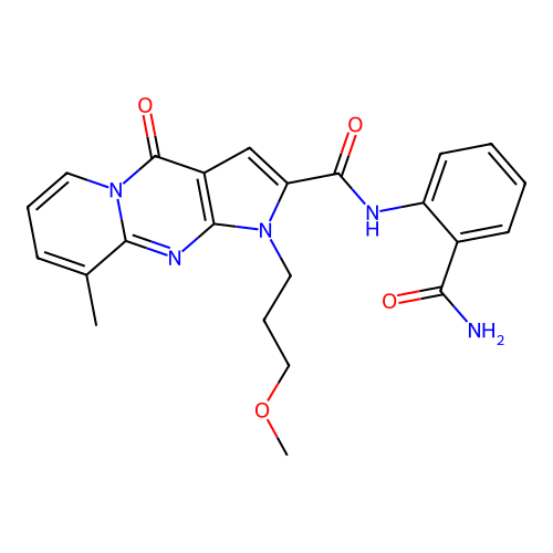 N-(2-carbamoylphenyl)-1-(3-methoxypropyl)-9-methyl-4-oxo-1,4-dihydropyrido[1,2-a]pyrrolo[2,3-d]pyrimidine-2-carboxamide structure
