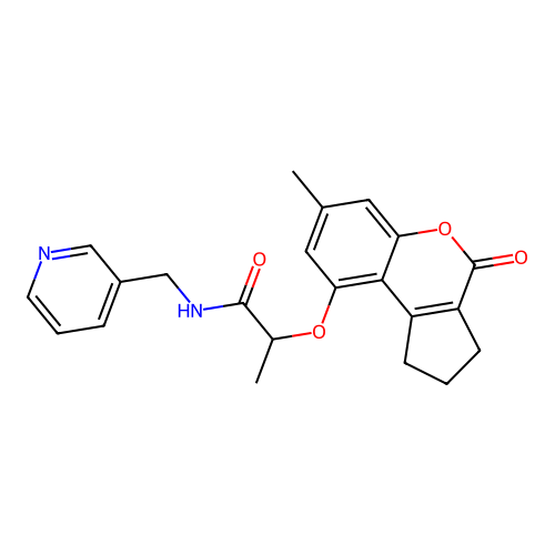2-((7-methyl-4-oxo-1,2,3,4-tetrahydrocyclopenta[c]chromen-9-yl)oxy)-N-(pyridin-3-ylmethyl)propanamide structure
