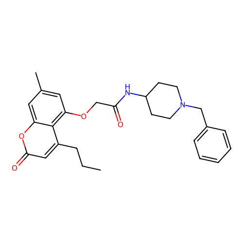 N-(1-benzyl-4-piperidyl)-2-(7-methyl-2-oxo-4-propyl-chromen-5-yl)oxy-acetamide structure