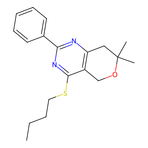 4-(butylsulfanyl)-7,7-dimethyl-2-phenyl-7,8-dihydro-5H-pyrano[4,3-d]pyrimidine structure