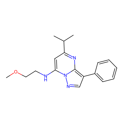 5-isopropyl-N-(2-methoxyethyl)-3-phenylpyrazolo[1,5-a]pyrimidin-7-amine structure