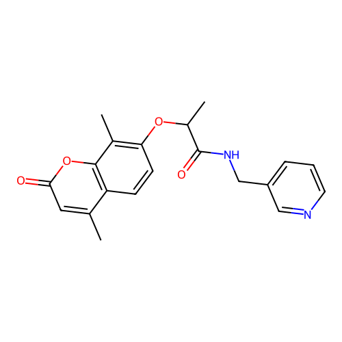 2-((4,8-dimethyl-2-oxo-2H-chromen-7-yl)oxy)-N-(pyridin-3-ylmethyl)propanamide structure