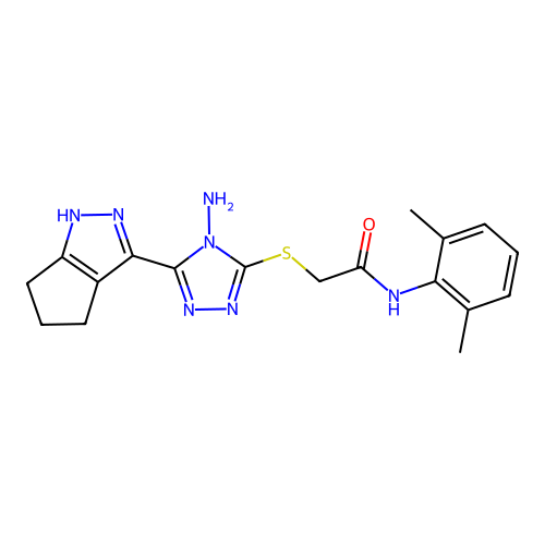 2-((4-amino-5-(1,4,5,6-tetrahydrocyclopenta[c]pyrazol-3-yl)-4H-1,2,4-triazol-3-yl)thio)-N-(2,6-dimethylphenyl)acetamide structure