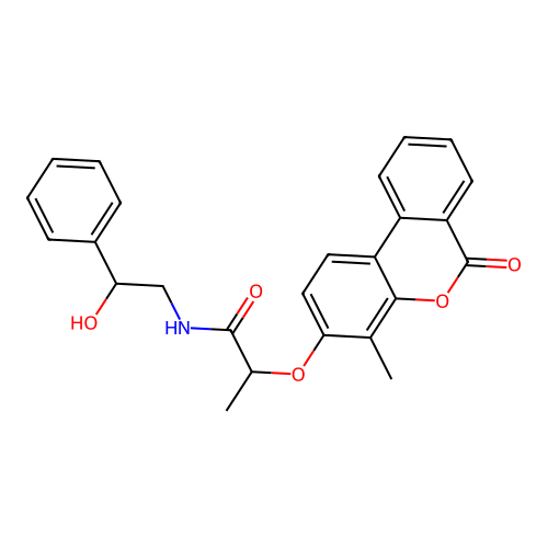 N-(2-hydroxy-2-phenylethyl)-2-((4-methyl-6-oxo-6H-benzo[c]chromen-3-yl)oxy)propanamide structure