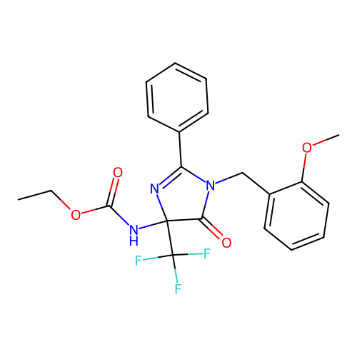 Ethyl N-[1-[(2-methoxyphenyl)methyl]-5-oxo-2-phenyl-4-(trifluoromethyl)imidazol-4-yl]carbamate structure