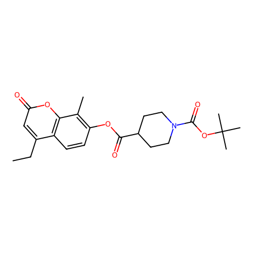 1-tert-butyl 4-(4-ethyl-8-methyl-2-oxo-2H-chromen-7-yl) piperidine-1,4-dicarboxylate structure