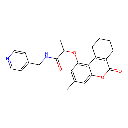 2-((3-methyl-6-oxo-7,8,9,10-tetrahydro-6H-benzo[c]chromen-1-yl)oxy)-N-(pyridin-4-ylmethyl)propanamide structure