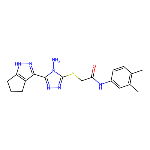 2-((4-amino-5-(1,4,5,6-tetrahydrocyclopenta[c]pyrazol-3-yl)-4H-1,2,4-triazol-3-yl)thio)-N-(3,4-dimethylphenyl)acetamide structure