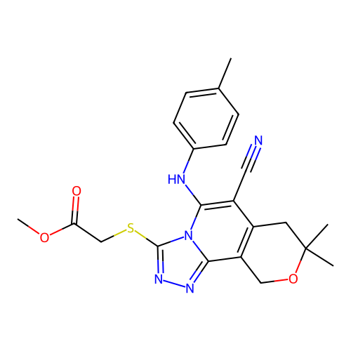 methyl ({6-cyano-8,8-dimethyl-5-(4-methylanilino)-7,10-dihydro-8h-pyrano[3,4-c][1,2,4]triazolo[4,3-a]pyridin-3-yl}sulfanyl)acetate structure