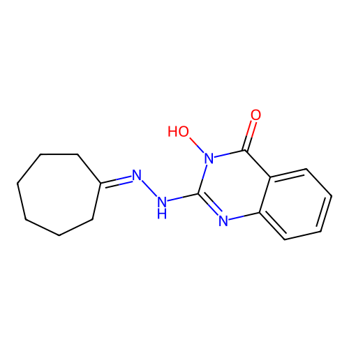 2-(2-cycloheptylidenehydrazinyl)-3-hydroxyquinazolin-4(3H)-one structure