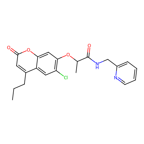 2-((6-chloro-2-oxo-4-propyl-2H-chromen-7-yl)oxy)-N-(pyridin-2-ylmethyl)propanamide structure