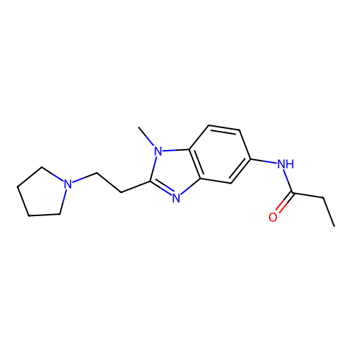 N-{1-methyl-2-[2-(pyrrolidin-1-yl)ethyl]-1H-benzimidazol-5-yl}propanamide structure
