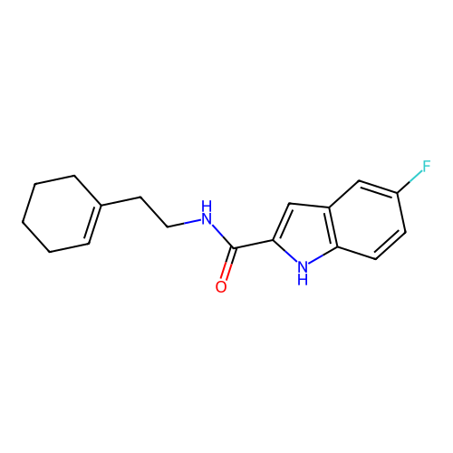 N-[2-(cyclohex-1-en-1-yl)ethyl]-5-fluoro-1H-indole-2-carboxamide structure