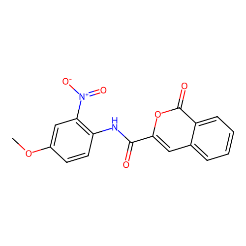 N-(4-methoxy-2-nitrophenyl)-1-oxo-1H-isochromene-3-carboxamide structure