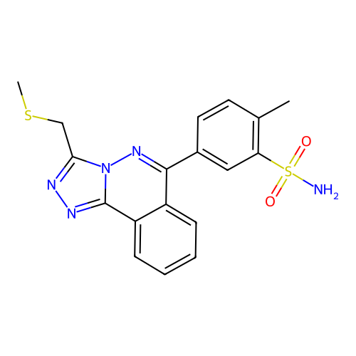 2-methyl-5-(3-((methylthio)methyl)-[1,2,4]triazolo[3,4-a]phthalazin-6-yl)benzenesulfonamide structure