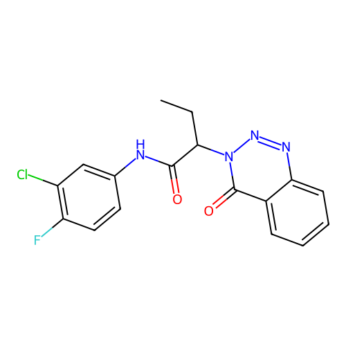 N-(3-chloro-4-fluorophenyl)-2-(4-oxo-1,2,3-benzotriazin-3(4H)-yl)butanamide structure